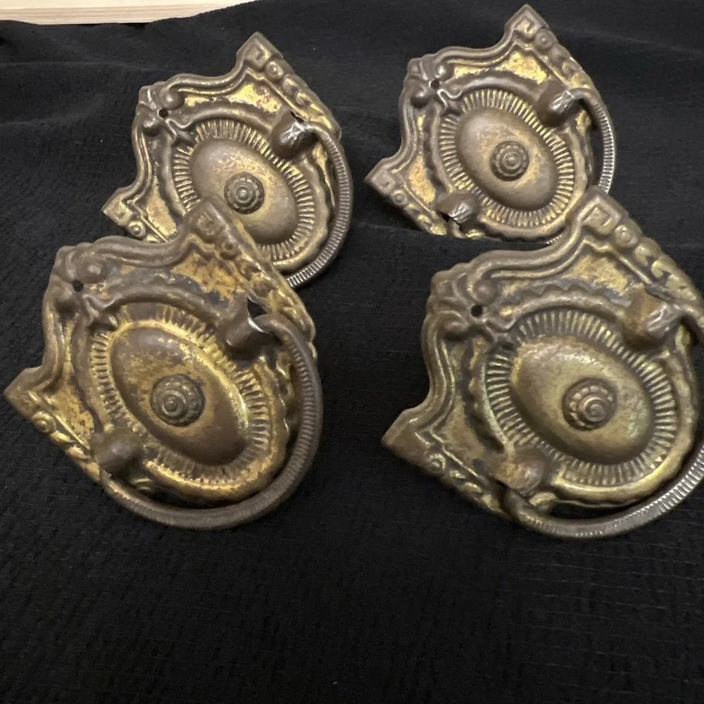 Set 4 Vintage Oval Bail Drawer Pulls Brass Tone Furniture Hardware